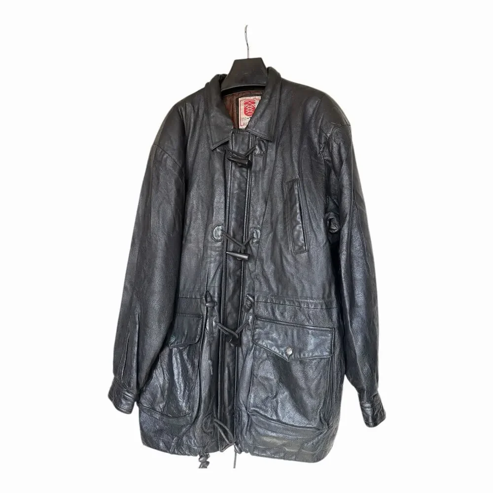 Vintage HI-TOP Black Leather Toggle Jacket Paisley Lined Men’s Medium